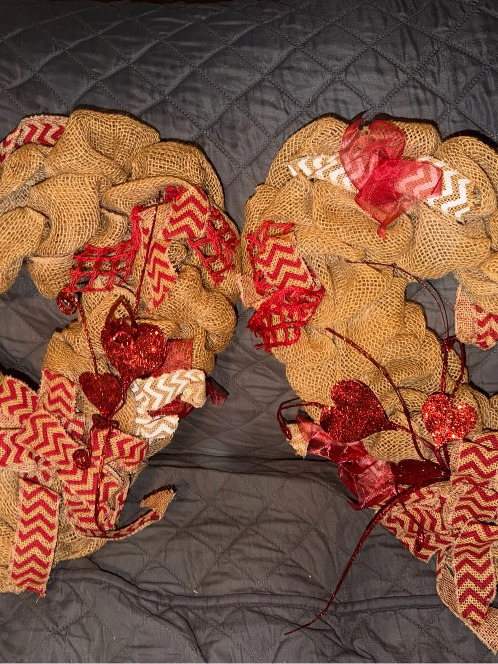 2 - 19” BURLAP & RED HEART VALENTINE’S DAY WREATHS
